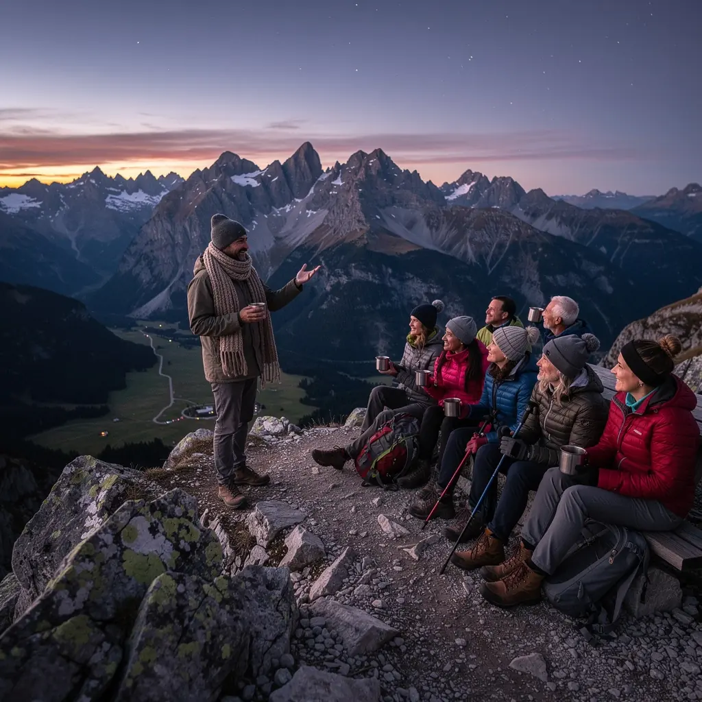 Wanderer auf einem malerischen Bergpfad in den bayerischen Alpen.