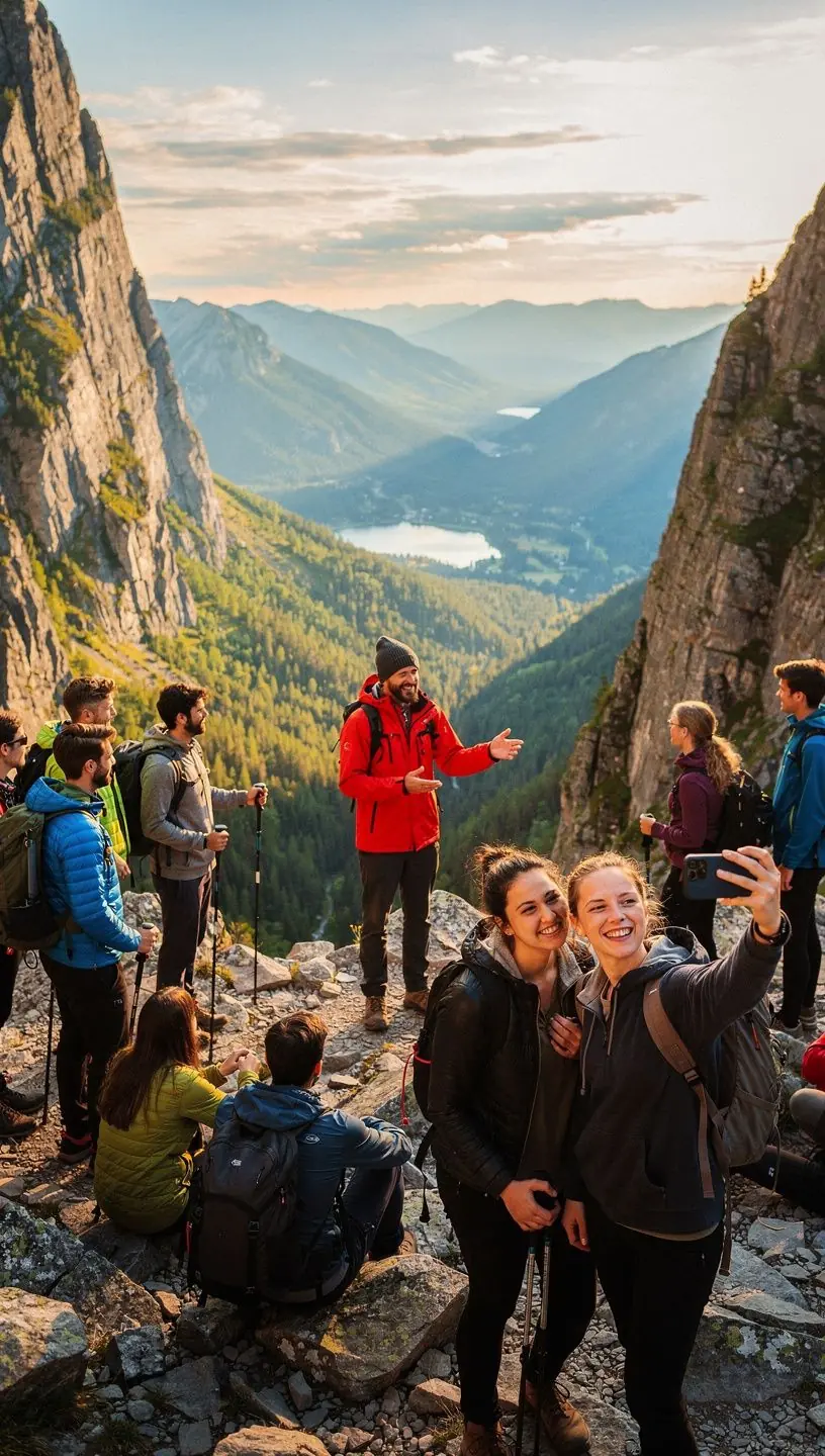 Ein atemberaubender Blick auf verschneite Gipfel und grüne Täler.