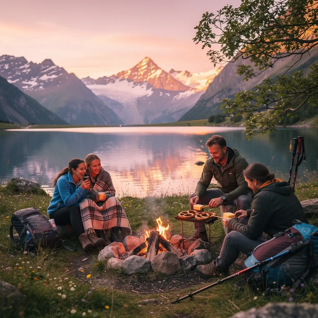 Nahaufnahme von Alpenblumen, die am Wegesrand blühen.